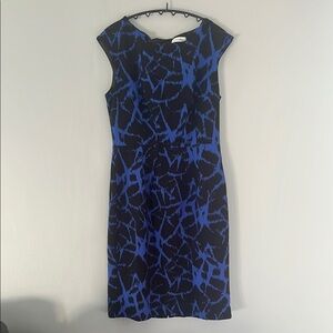 Calvin Klein Black and Blue Sleeveless Sheath Dress